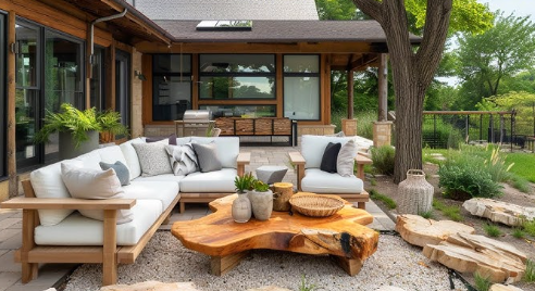 Distressed Wood Furniture in Farmhouse Outdoor Areas