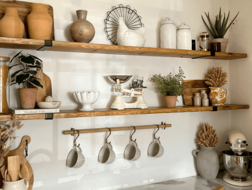 How to style open shelves in a farmhouse kitchen