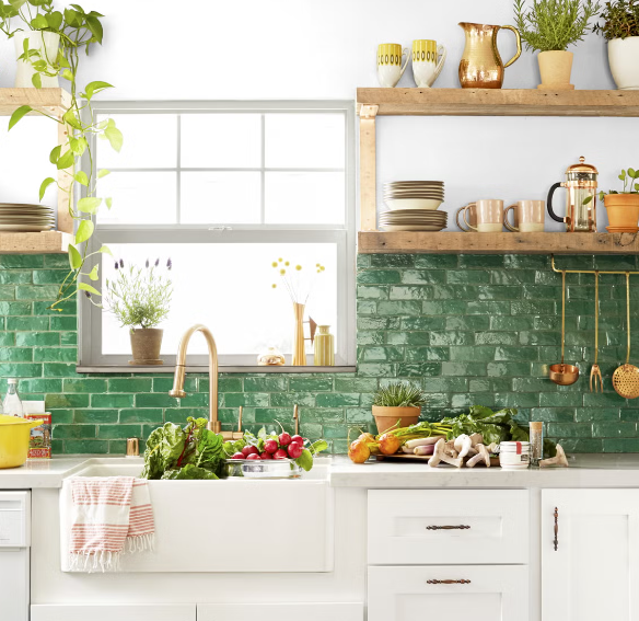 Farmhouse kitchen open shelving for spice storage ideas