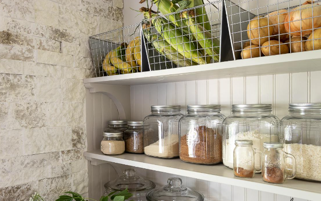 Farmhouse kitchen open shelving for everyday use items