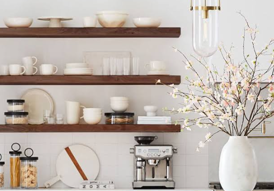 Floating shelves for farmhouse kitchen inspiration