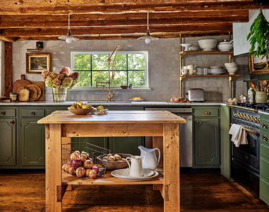 Farmhouse kitchen open shelving for cozy home aesthetic