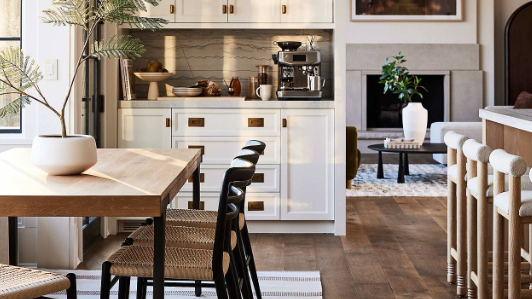 How to mix modern and farmhouse open shelving styles