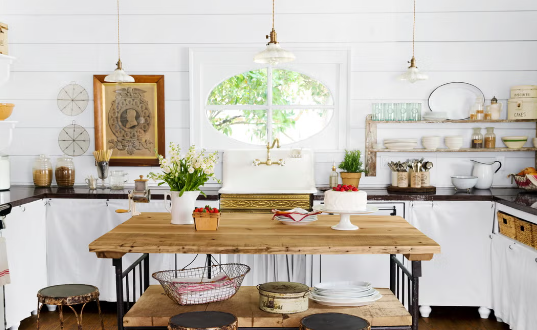 Farmhouse kitchen open shelving lighting ideas
