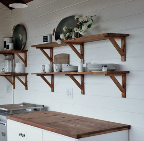 Farmhouse kitchen open shelving with clean and simple look