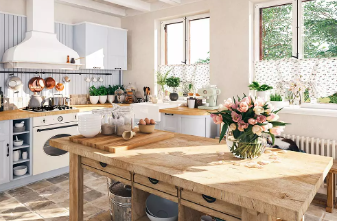 Farmhouse kitchen open shelving with farmhouse vintage vibes