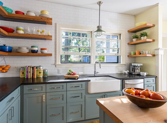 Farmhouse kitchen open shelving for modern farmhouse style