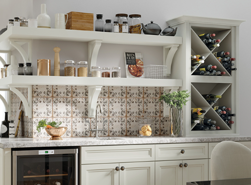 Farmhouse kitchen open shelving with aesthetic storage solutions